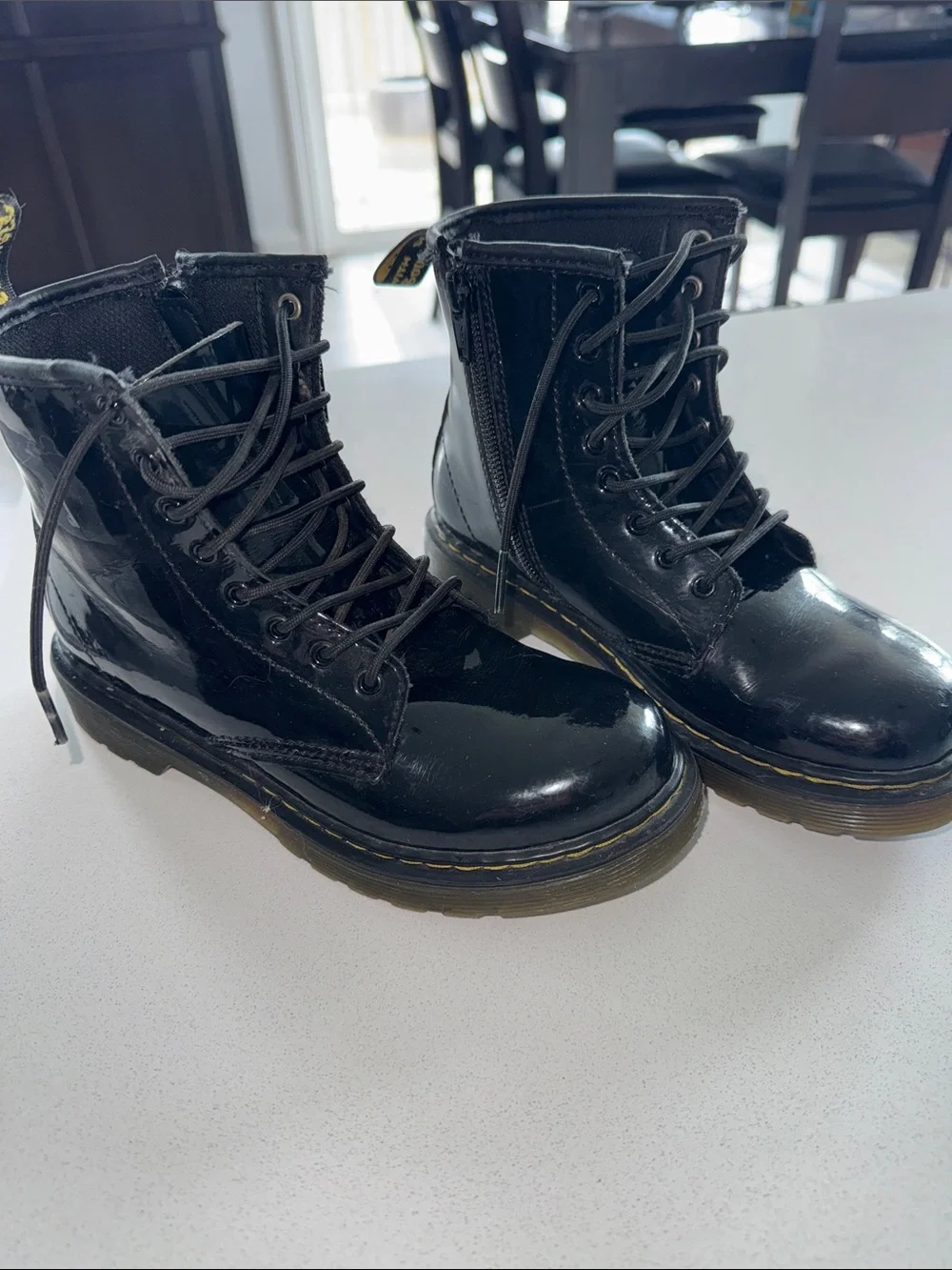Dr. Martens Junior (1460) Patent Leather Lace Up Boots